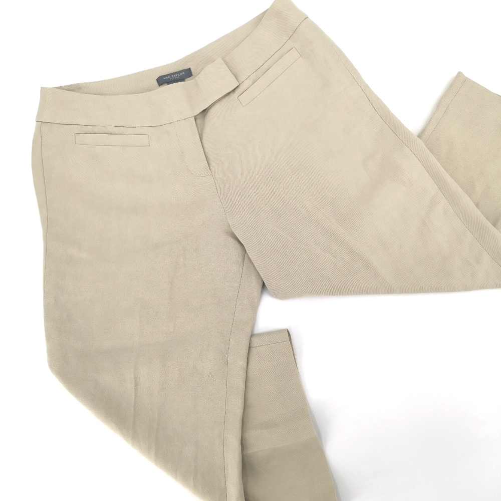 Women's Petite 6 Tan Linen Fully Lined Capri Pants